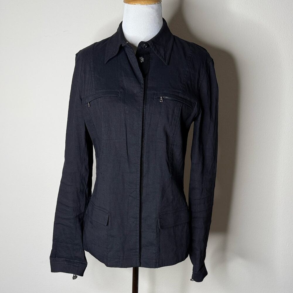 Elie Tahari Black Linen Blend Shacket